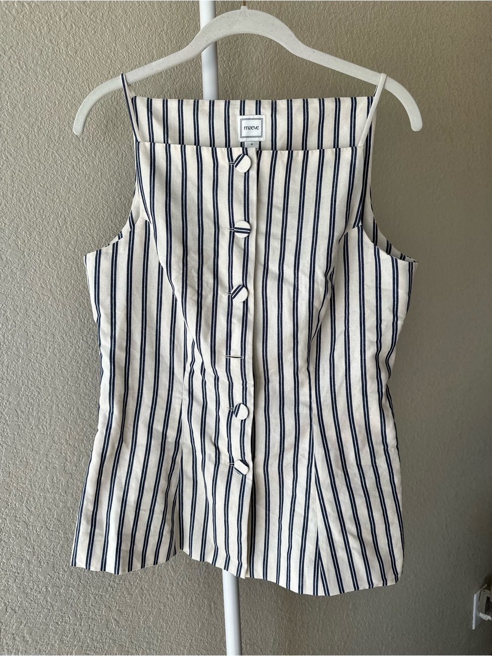 Anthropologie Maeve button down square neck tank top navy and white Stripe NWT